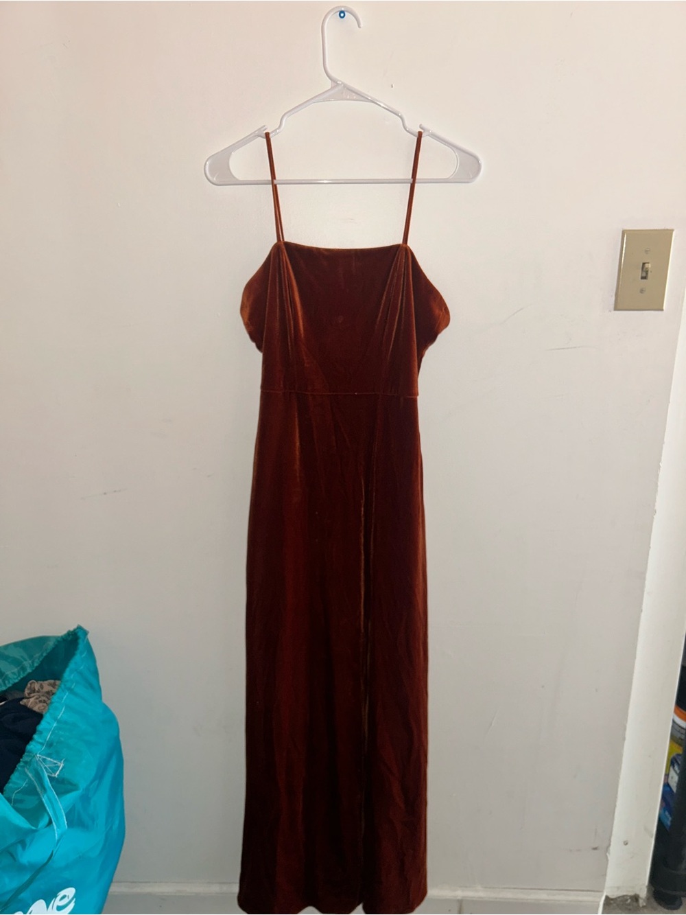Rust Velvet Spaghetti-Strap Maxi Dress